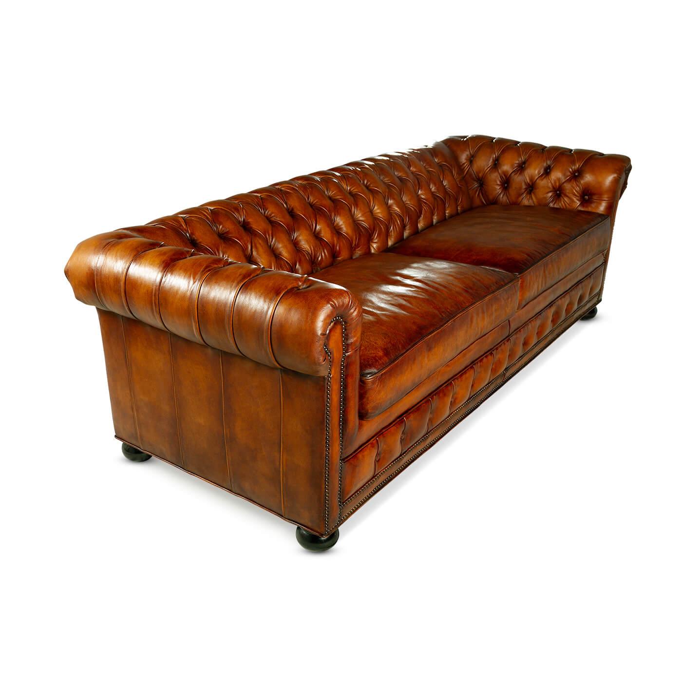 Antiqued Chesterfield Leather Sofa For Sale at 1stDibs