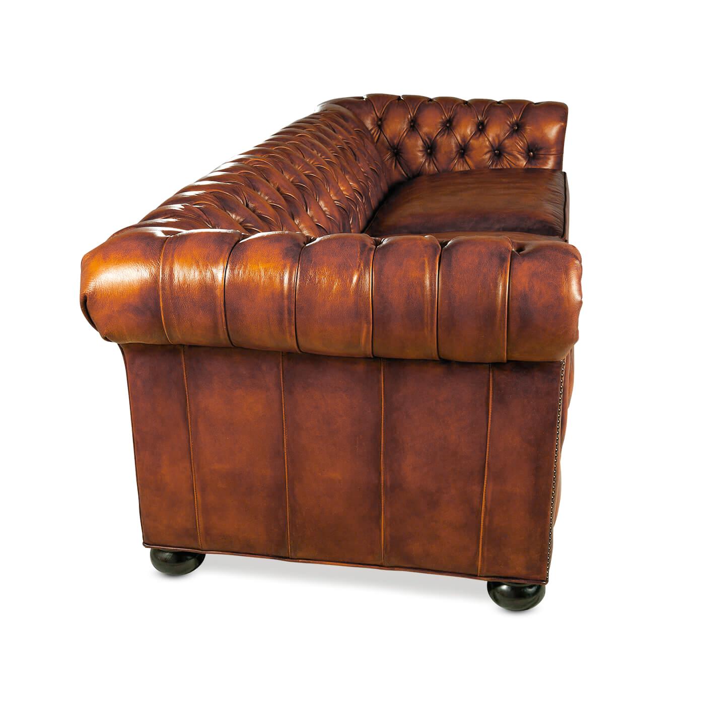 Contemporary Antiqued Chesterfield Leather Sofa For Sale