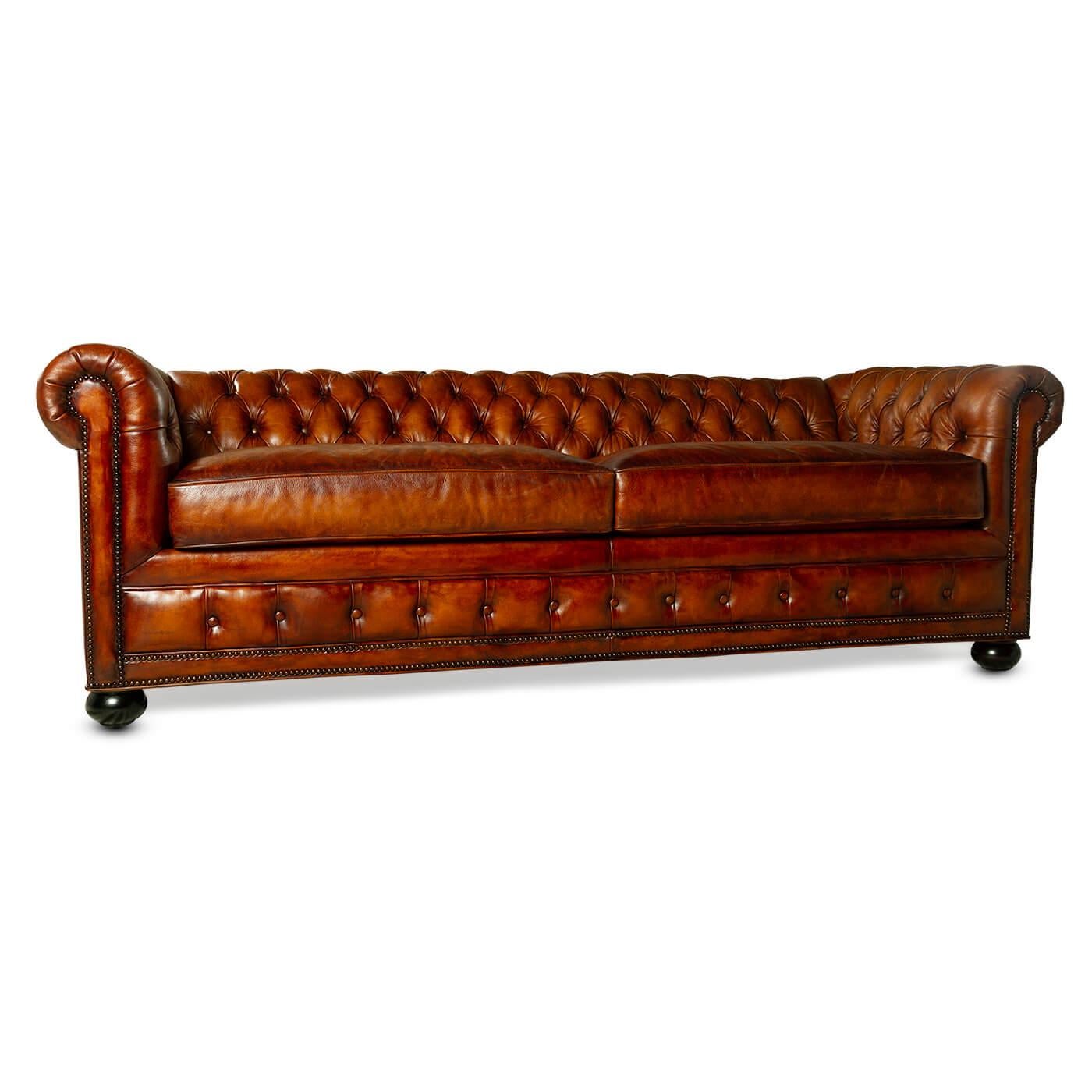 Antiqued Chesterfield Leather Sofa For Sale at 1stDibs