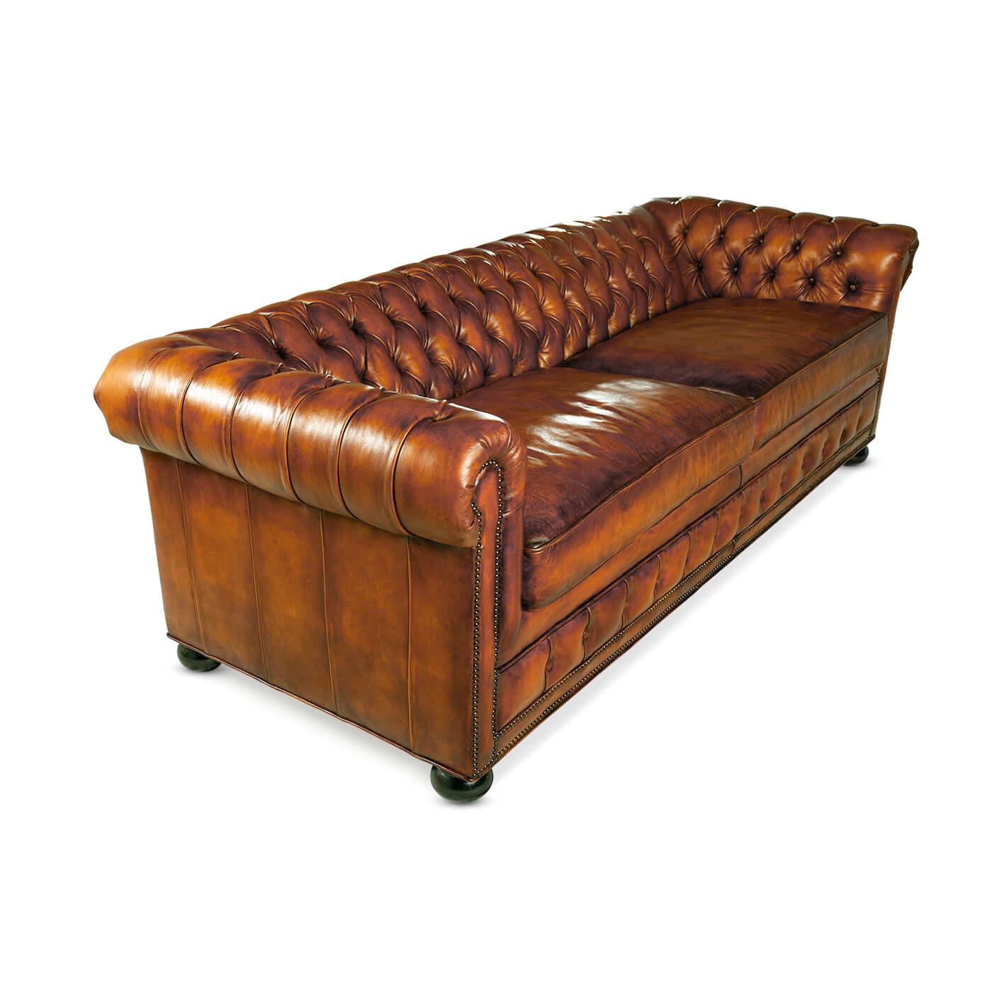 American Antiqued Chesterfield Leather Sofa For Sale