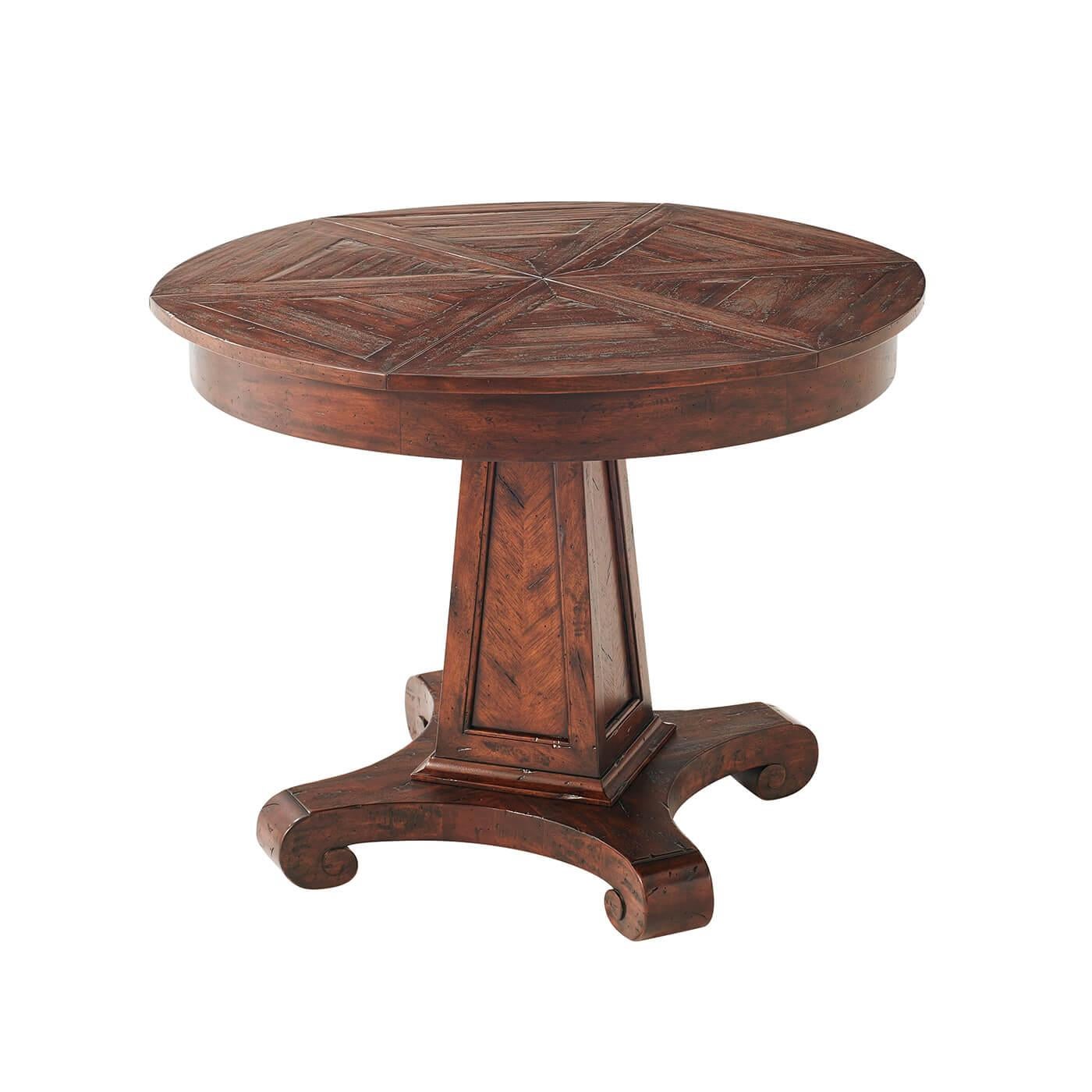 Country Antiqued Circular Extending Dining Table