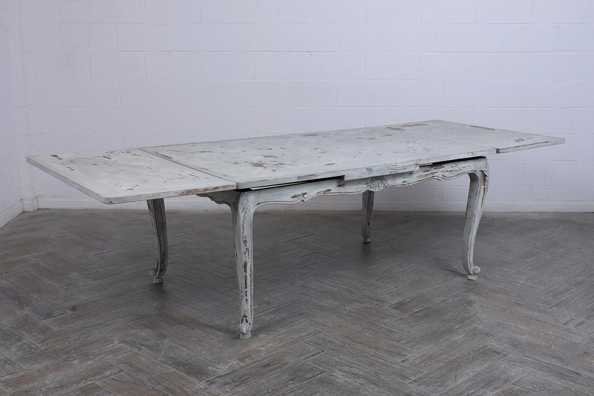 Polished Late 19th Century French Louis XV Extendable Dining Table in Grey & Oyster For Sale