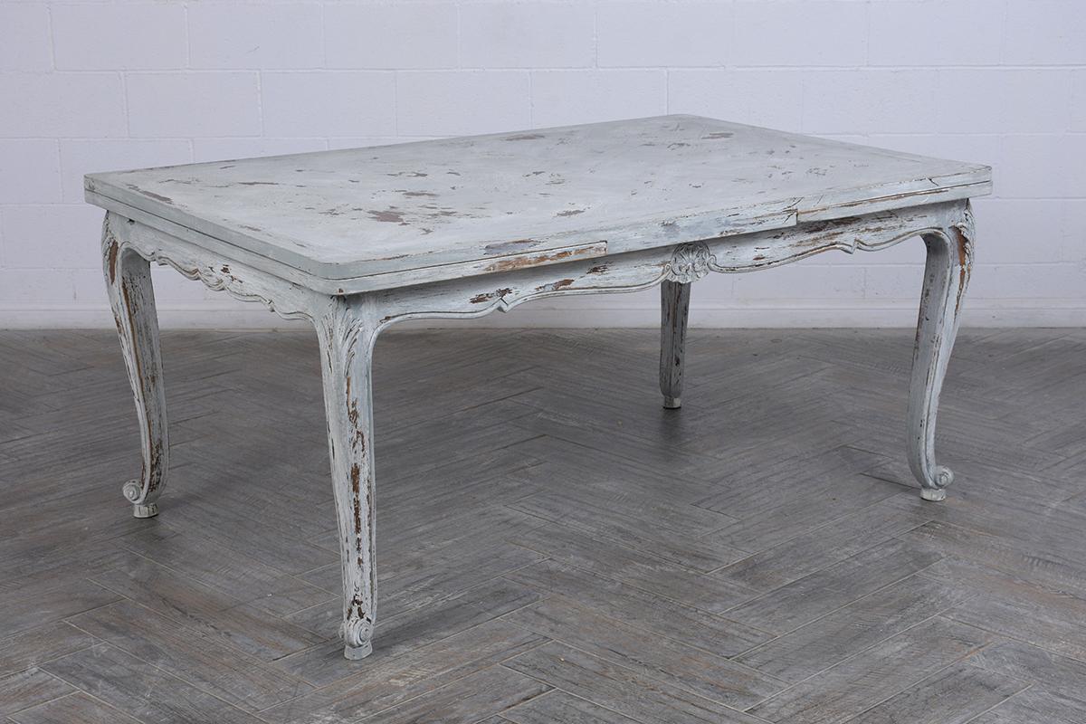 Late 19th Century French Louis XV Extendable Dining Table in Grey & Oyster For Sale 1