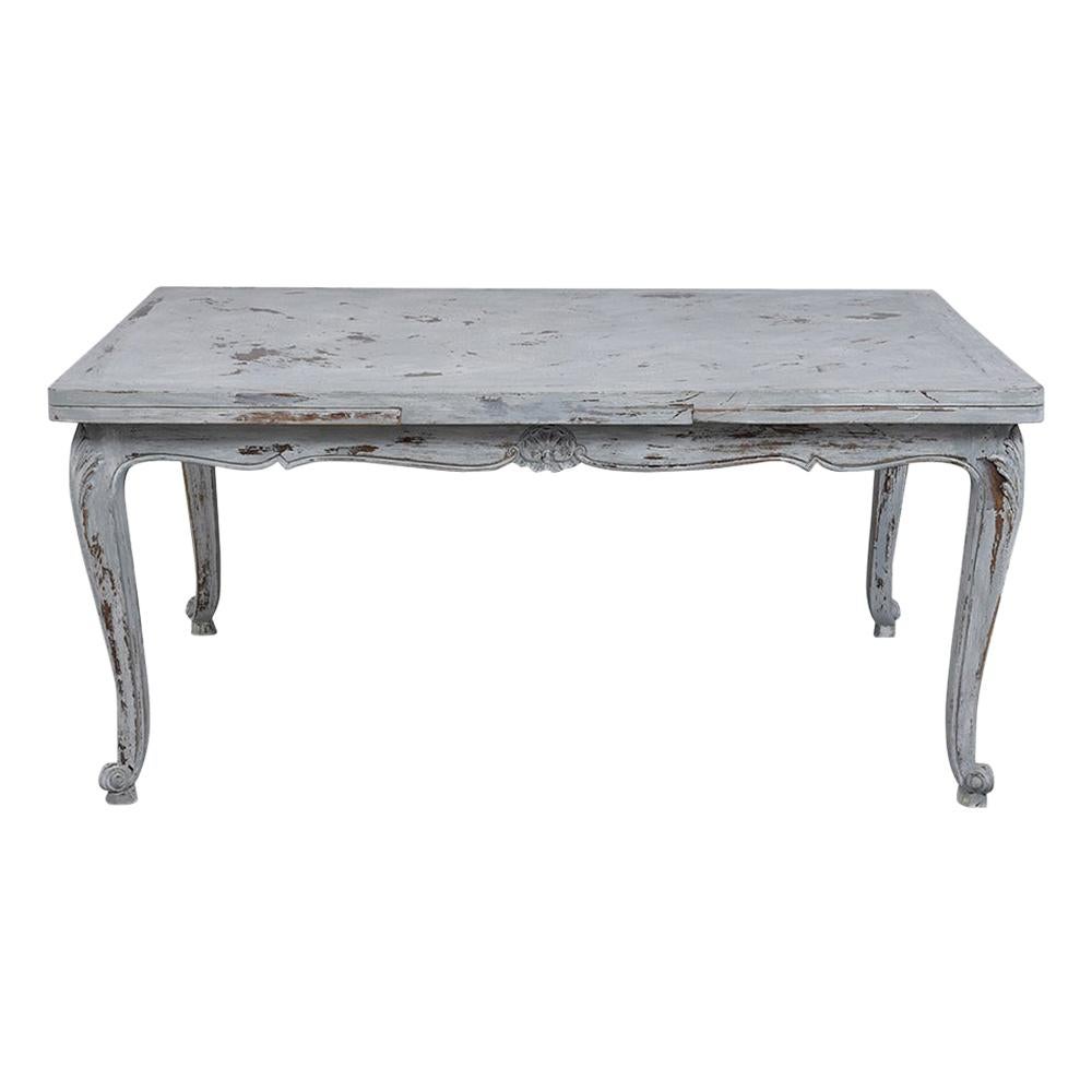 Late 19th Century French Louis XV Extendable Dining Table in Grey & Oyster For Sale