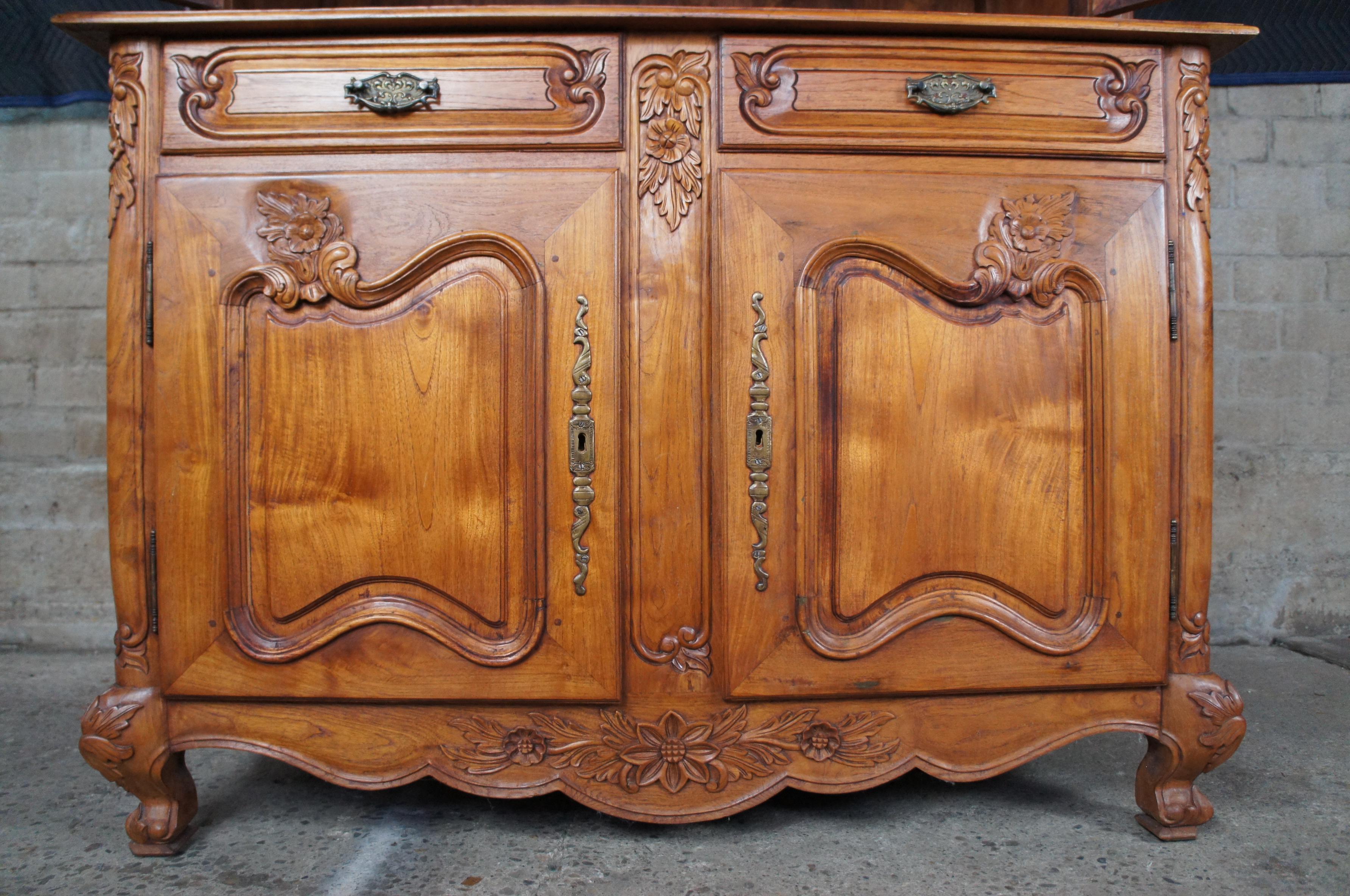 Antiqued French Revival Mahogany Buffet Deux Corps Hutch China Curio Cabinet 88