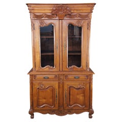 Antiqued French Revival Mahogany Buffet Deux Corps Hutch China Curio Cabinet 88"