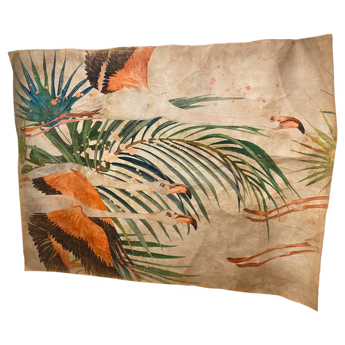 “Antiqued” French Wallpaper Panels of Flamingoes 'Limited Edition'