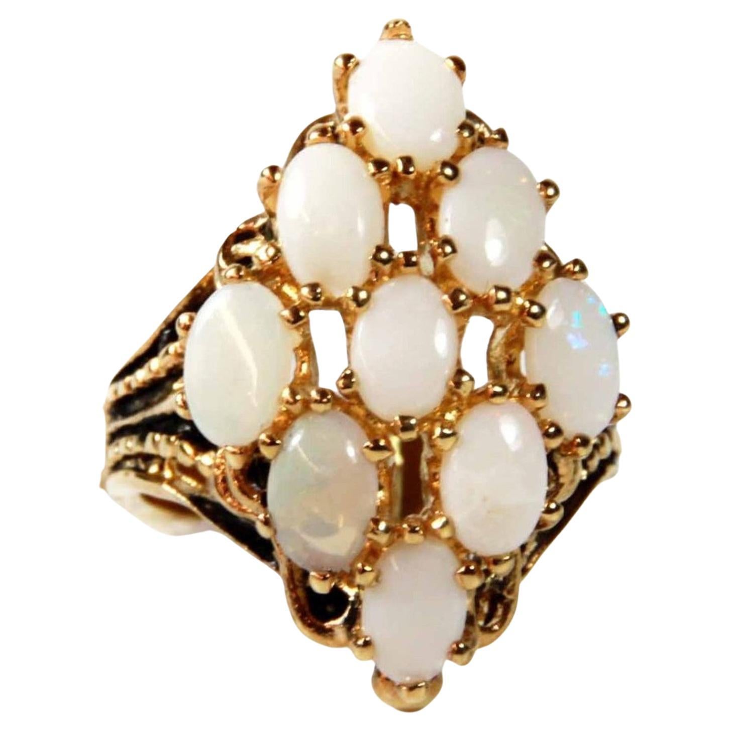 Providence Vintage Genuine Opal 18k Yellow Gold Electroplated Cocktail Ring For Sale