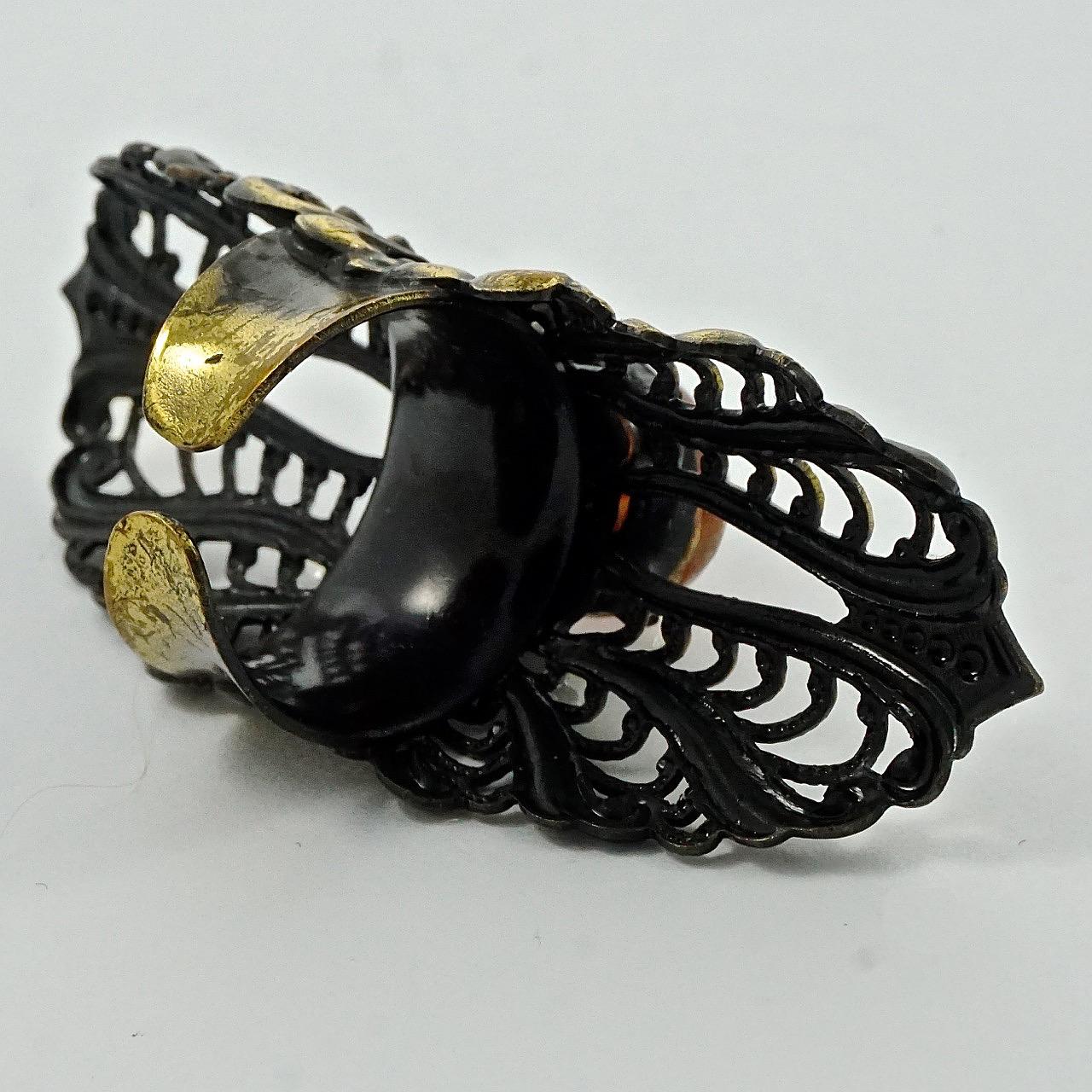 Antiqued Gold Plated Orange and Bronze Confetti Statement Ring For Sale 4