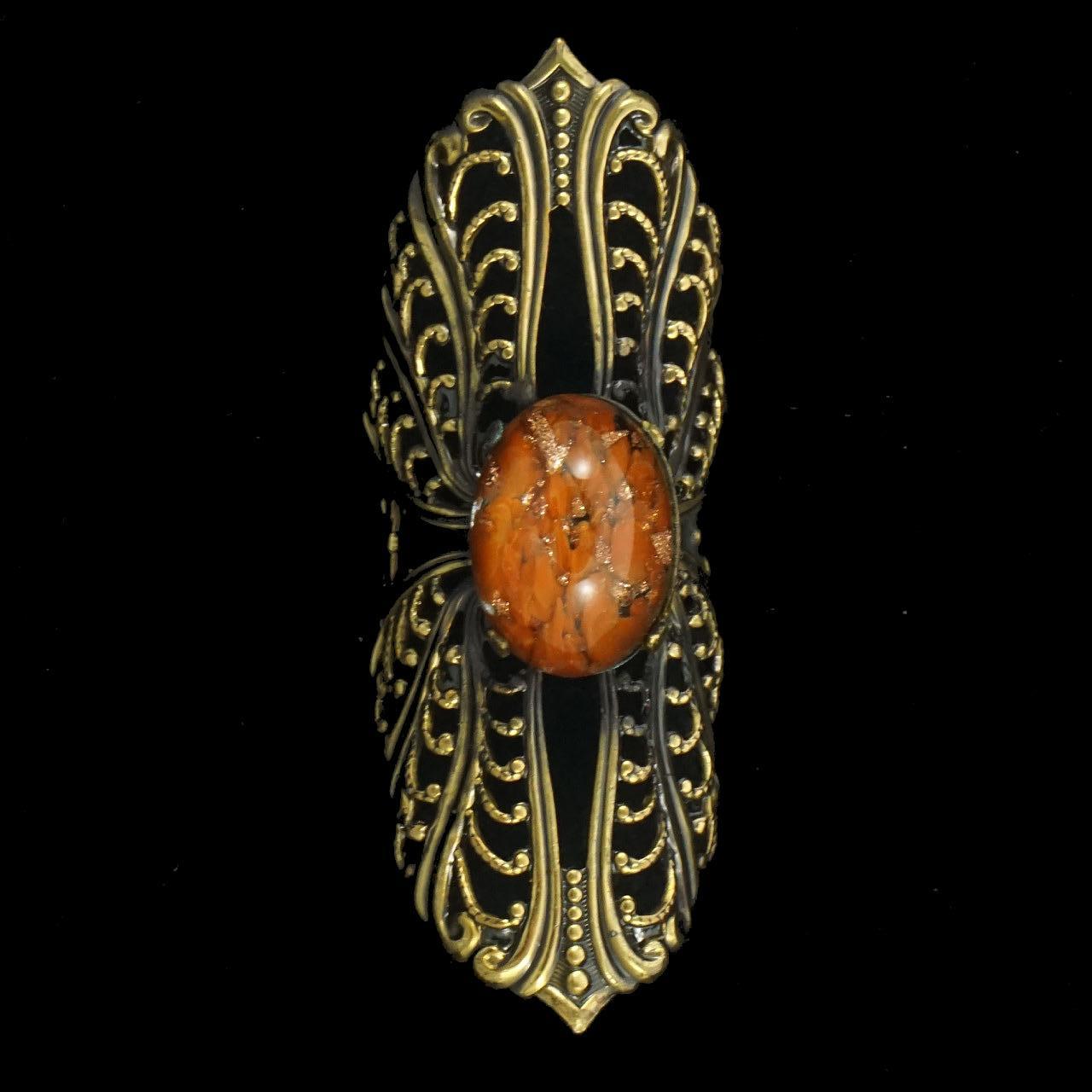 Antiqued Gold Plated Orange and Bronze Confetti Statement Ring For Sale 5