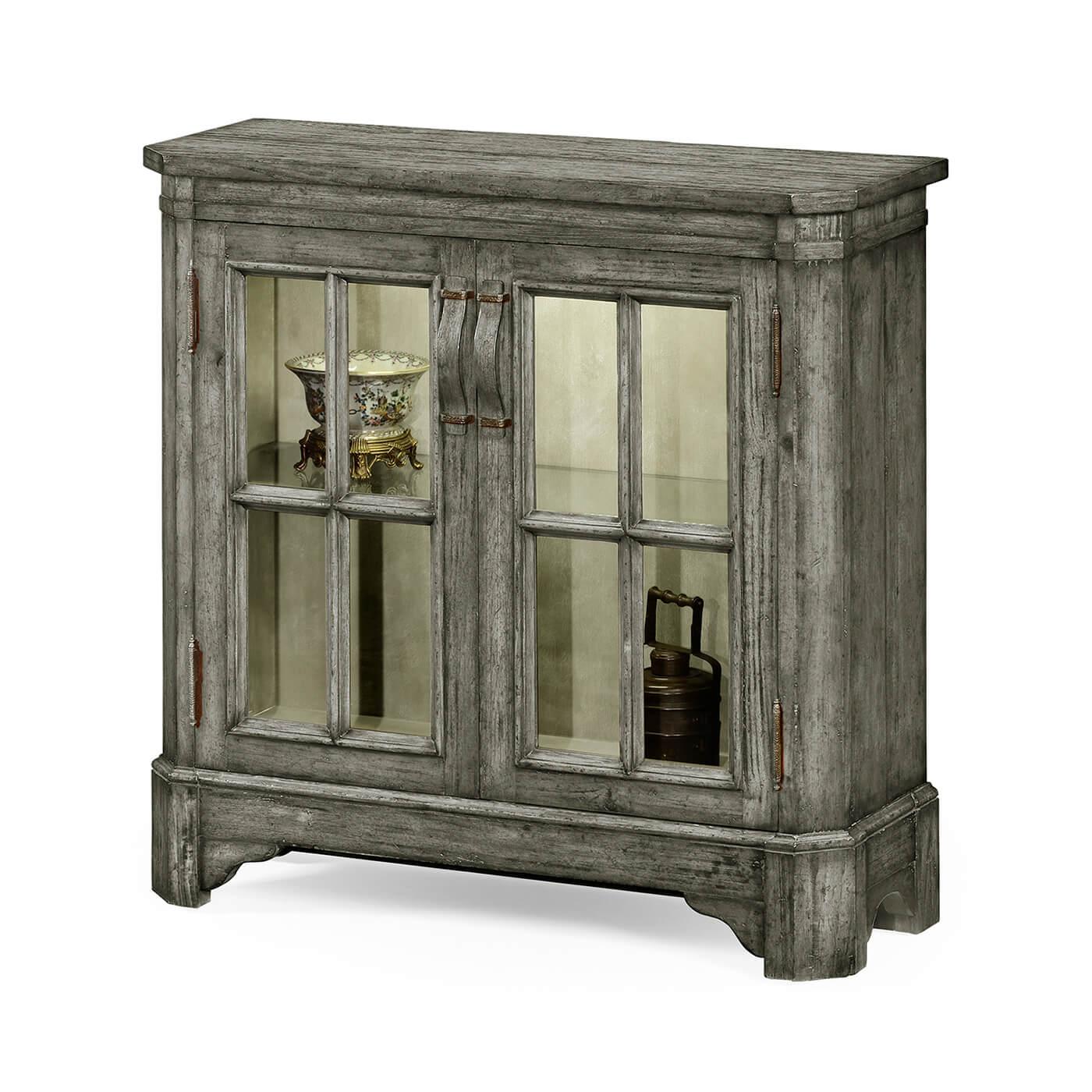Antiqued Grey Country Low Bookcase For Sale 4