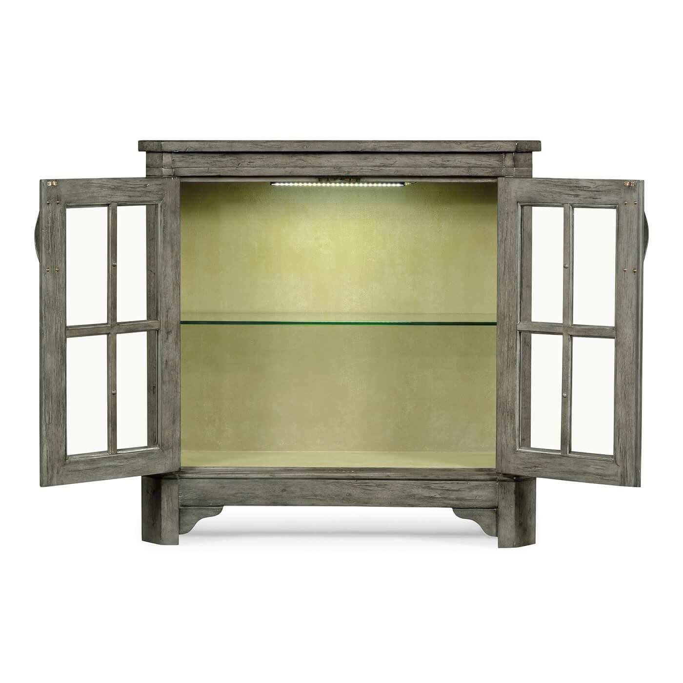 Vietnamese Antiqued Grey Country Low Bookcase For Sale