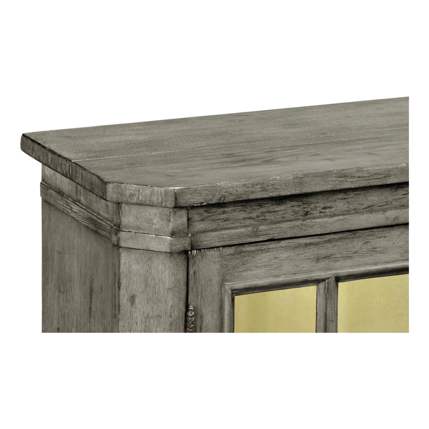 Wood Antiqued Grey Country Low Bookcase For Sale