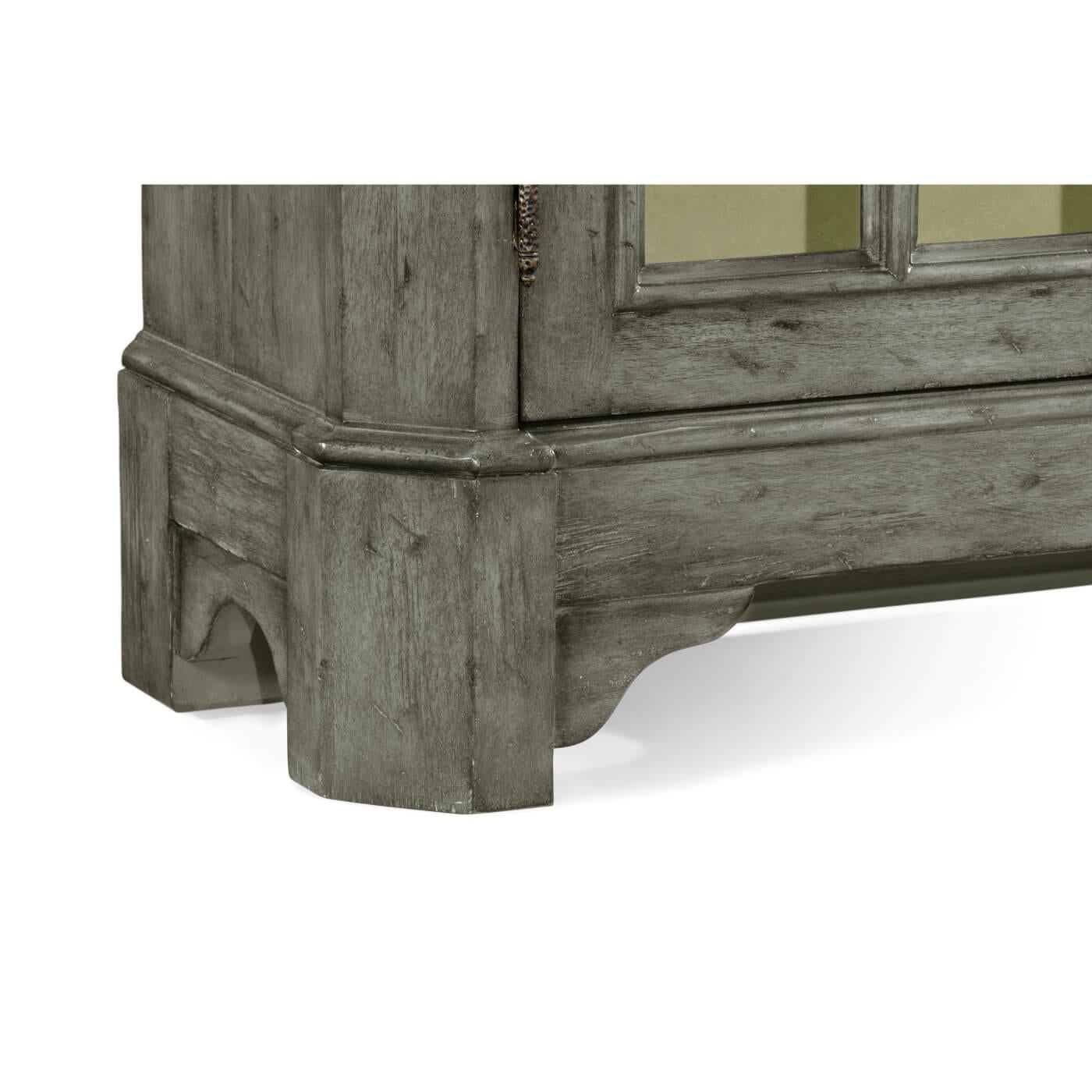 Antiqued Grey Country Low Bookcase For Sale 2
