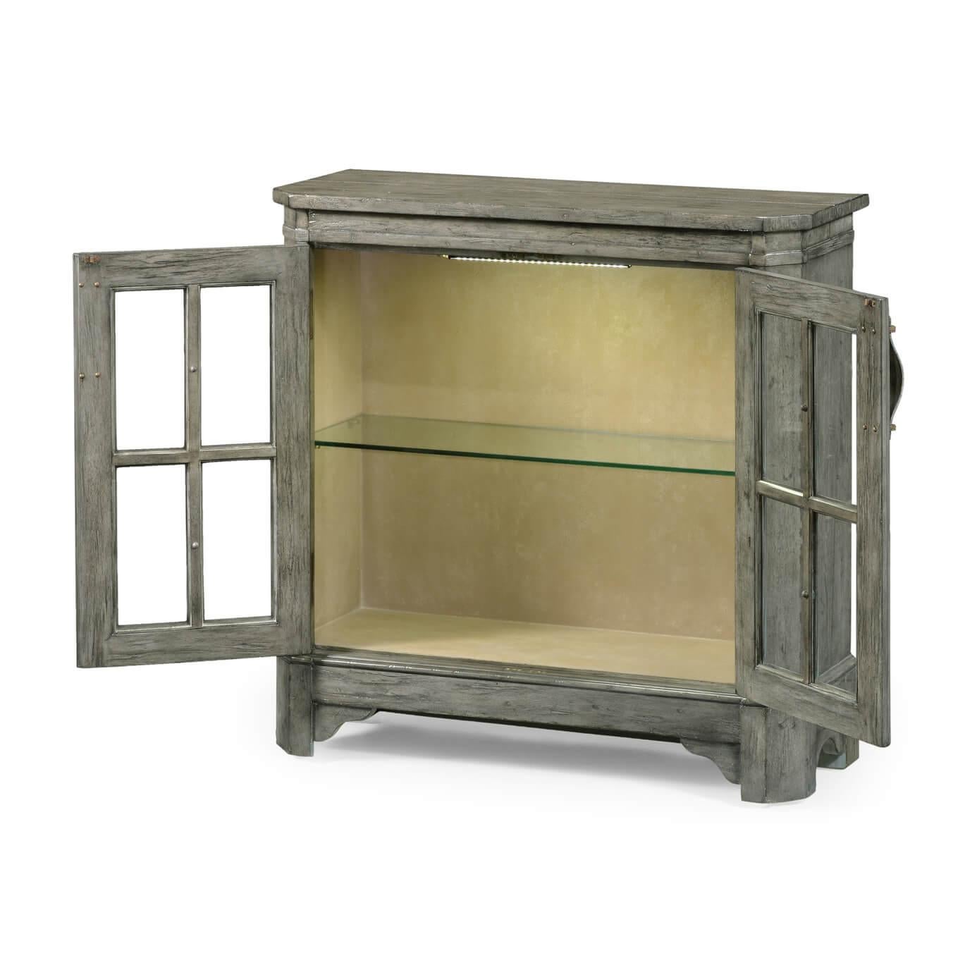 Antiqued Grey Country Low Bookcase For Sale 3