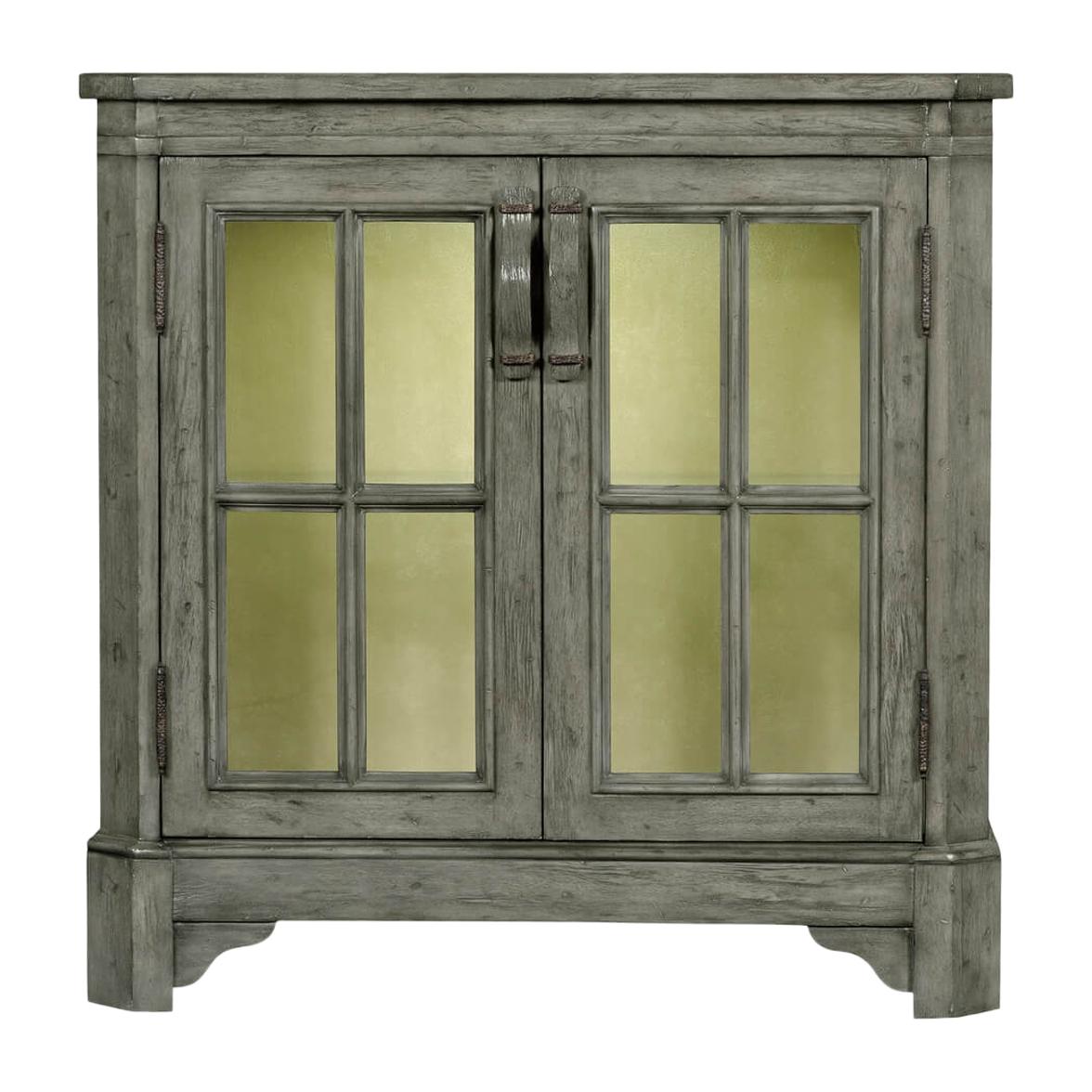 Antiqued Grey Country Low Bookcase For Sale