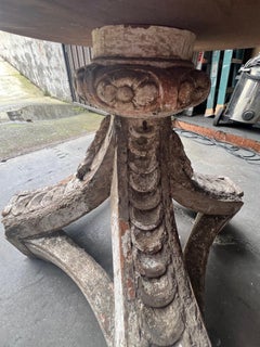 Antiqued Hand-Carved and Hand-Crafted Decorative Wooden Table Base with Sub Top
