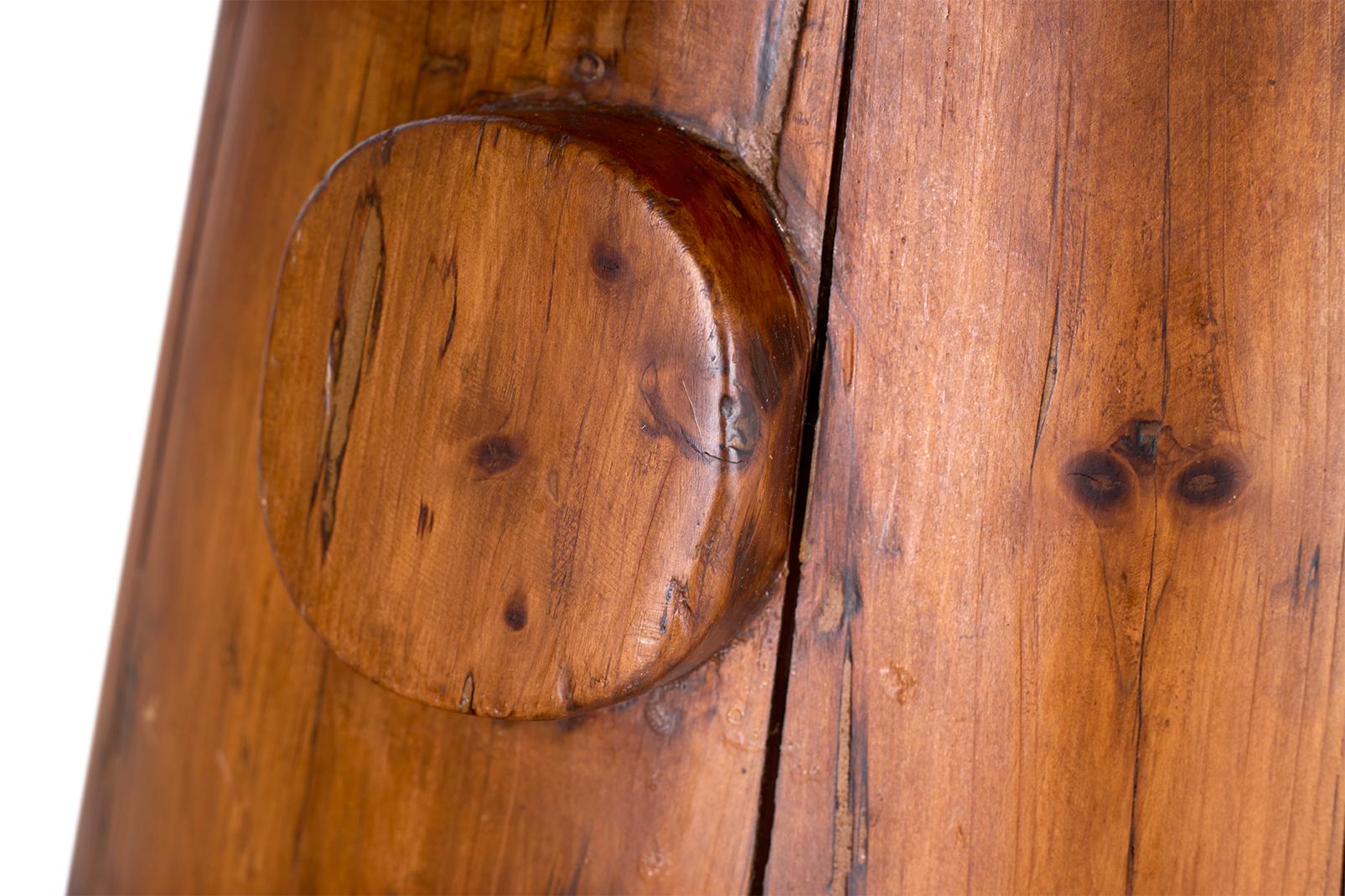 Rustic Antiqued Hand Carved Wood Bucket For Sale
