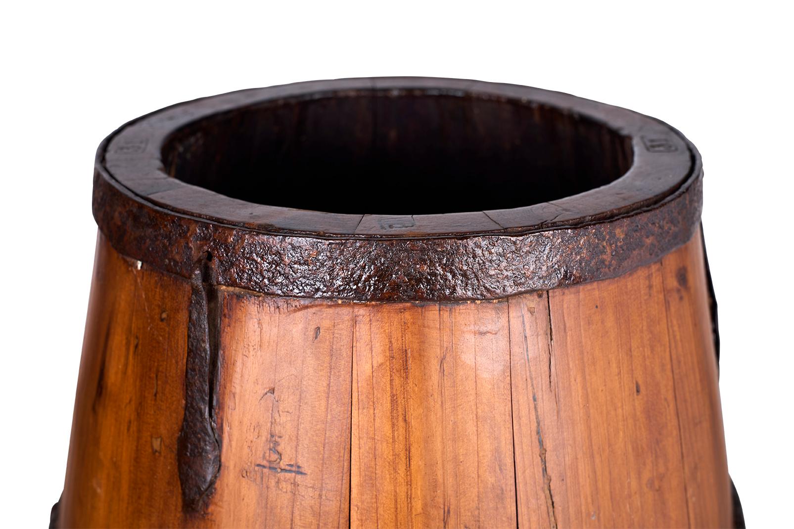 20th Century Antiqued Hand Carved Wood Bucket For Sale