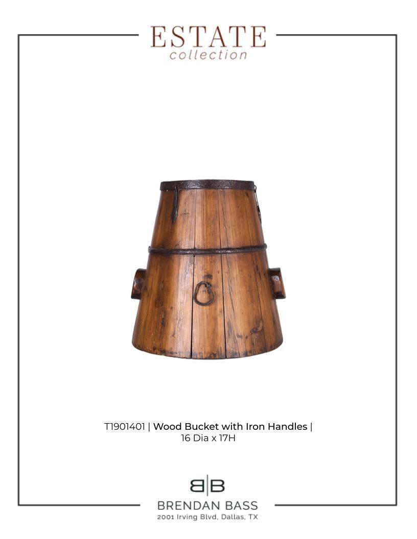 Antiqued Hand Carved Wood Bucket For Sale 1