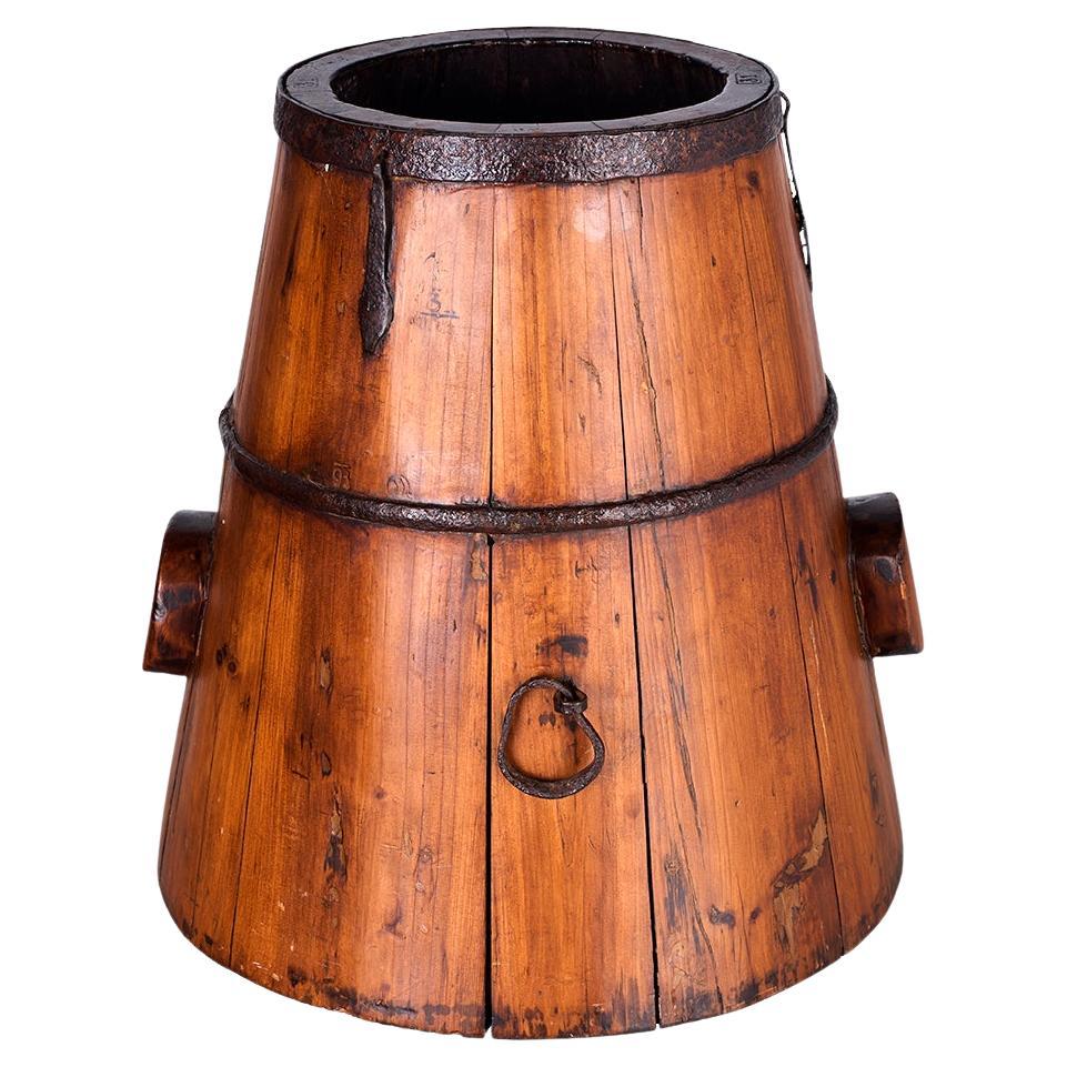 Antiqued Hand Carved Wood Bucket