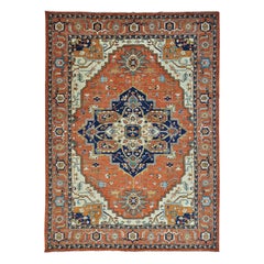 Antiqued Heriz Design Pure Wool Hand Knotted Oriental Rug