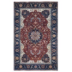 Antiqued Heriz Re-Creation Hand Knotted Pure Wool Oriental Rug