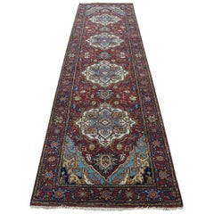 Antiqued Heriz Re-Creation Hand Knotted Runner Pure Wool Rug
