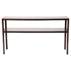 Antiqued Mirror Inset Two Tier Walnut Console