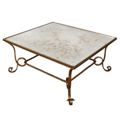 Antiqued Mirror Top Coffee Table with Gilt Metal Rope Trim