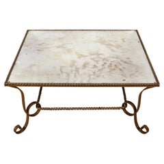 Antiqued Mirror Top Coffee Table with Gilt Metal Rope Trim