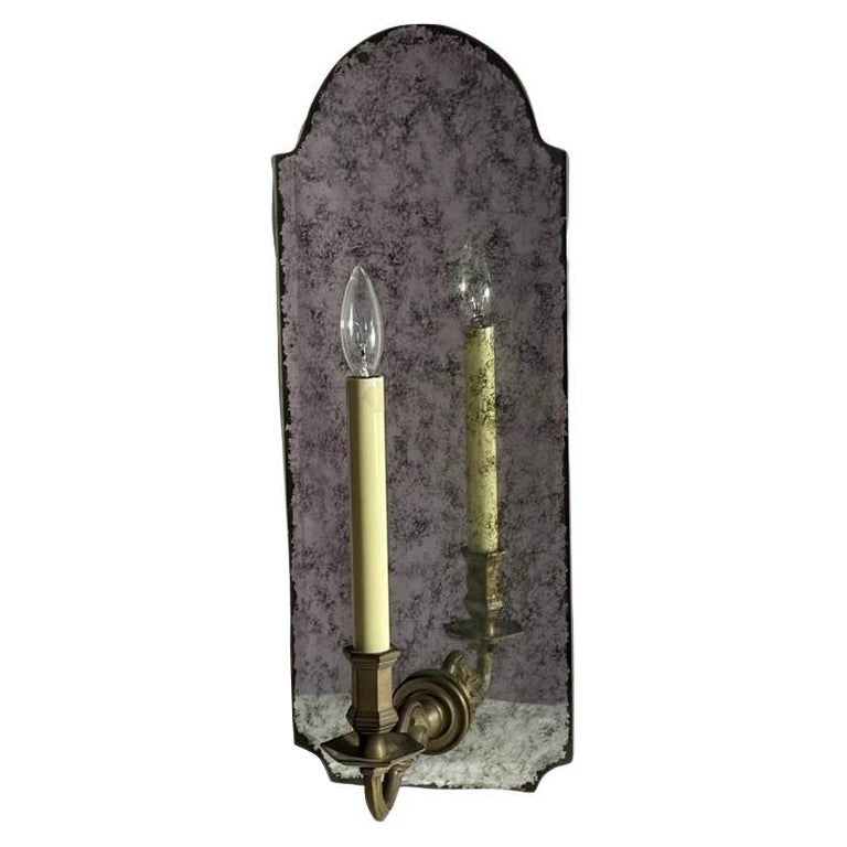 Antiqued Mirror Wall Sconce with Patinated Electrified Brass Arm. - 3