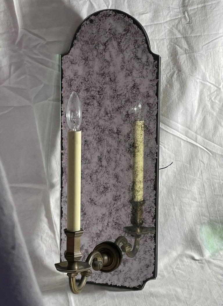 Burnished Antiqued Mirror Wall Sconce with Patinated Electrified Brass Arm. - 3