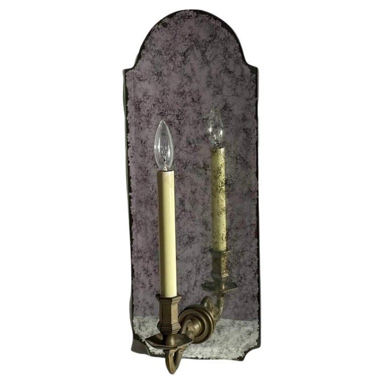 Antiqued Mirror Wall Sconce with Patinated Electrified Brass Arm For Sale at 1stDibs