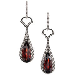 Antiqued Pear Garnet and Diamond Drop Earrings