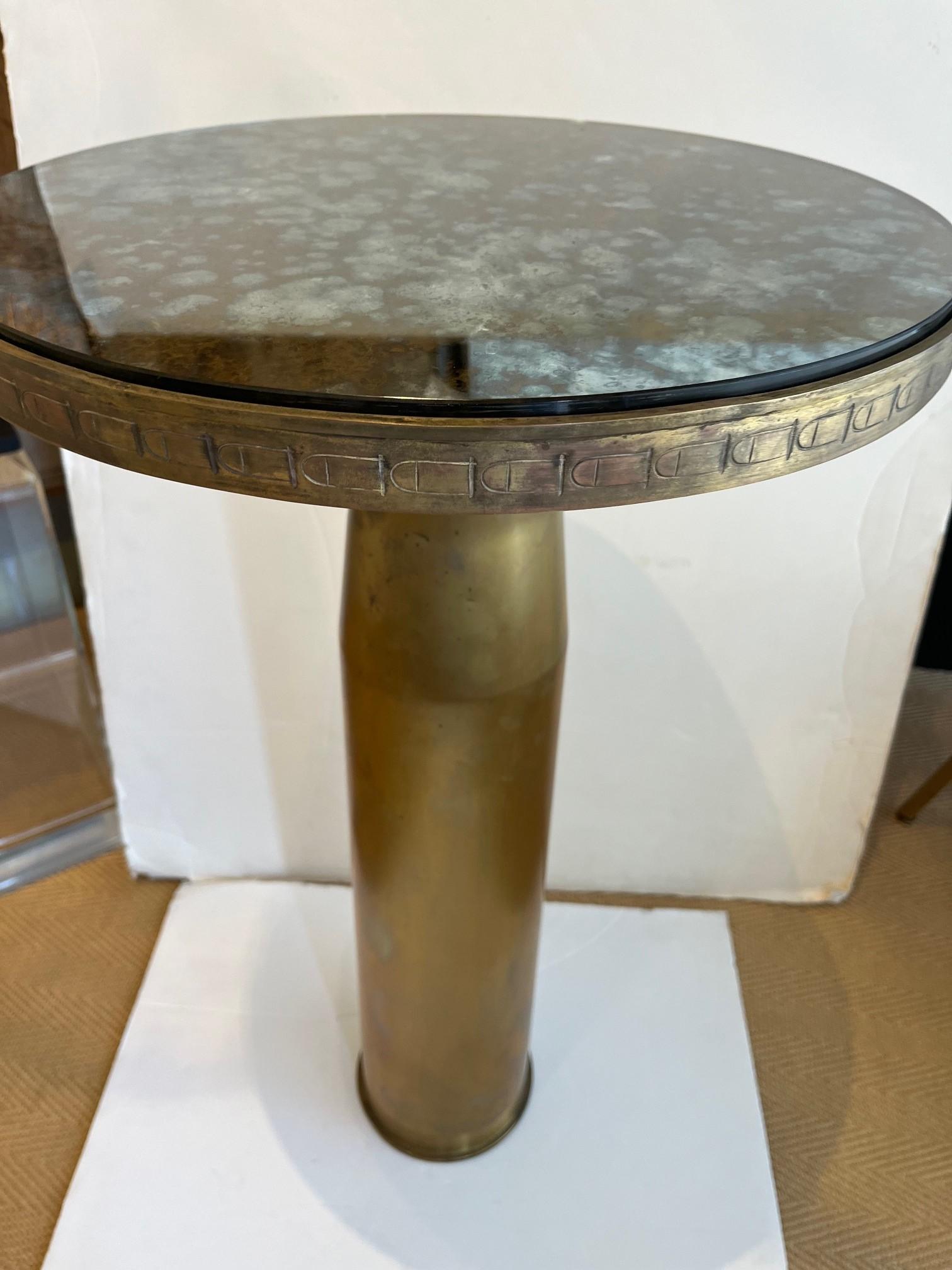 Antiqued Rare WWII Brass Shell Case with Tapering Form Side Table In Good Condition For Sale In Los Angeles, CA
