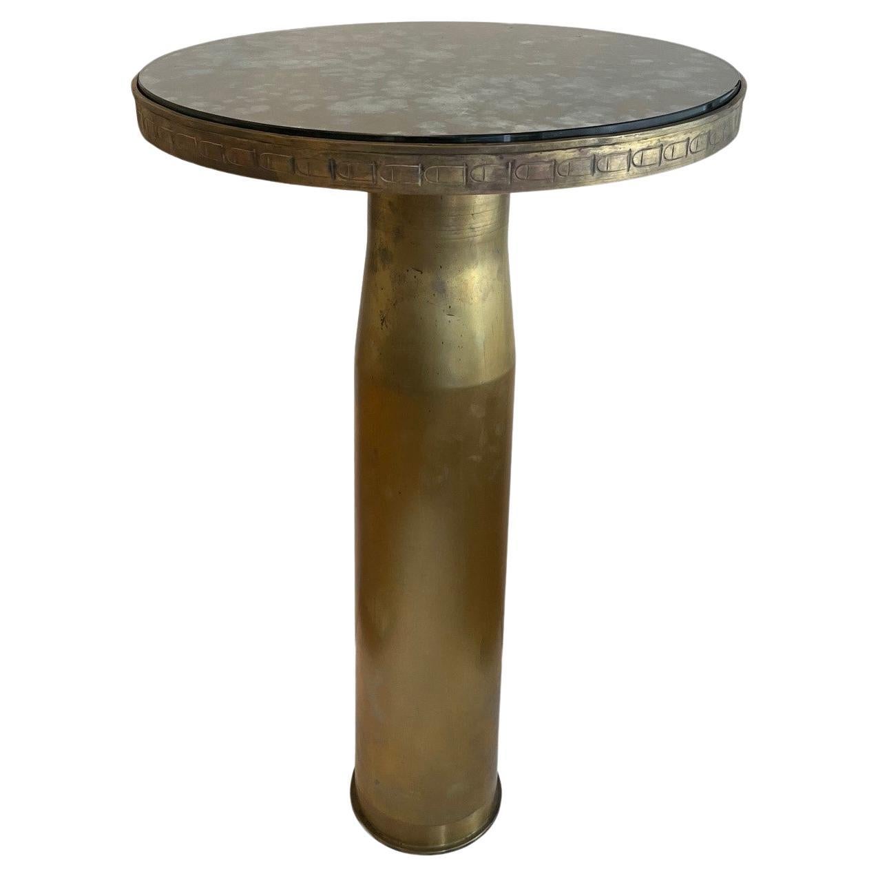 Antiqued Rare WWII Brass Shell Case with Tapering Form Side Table For Sale