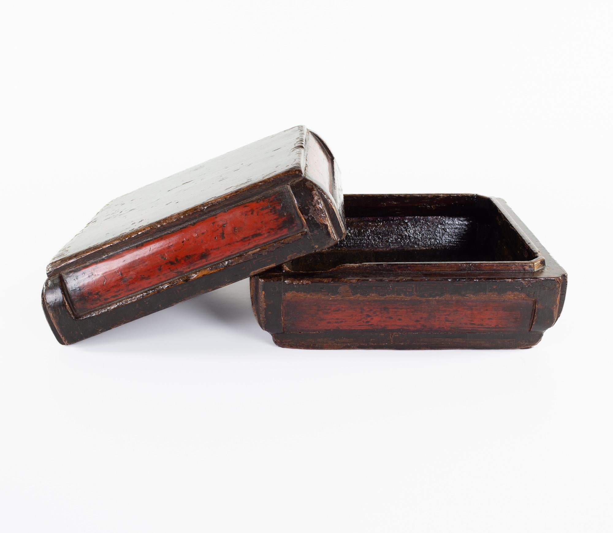 Modern Antiqued Red Lacquer Trinket Box For Sale