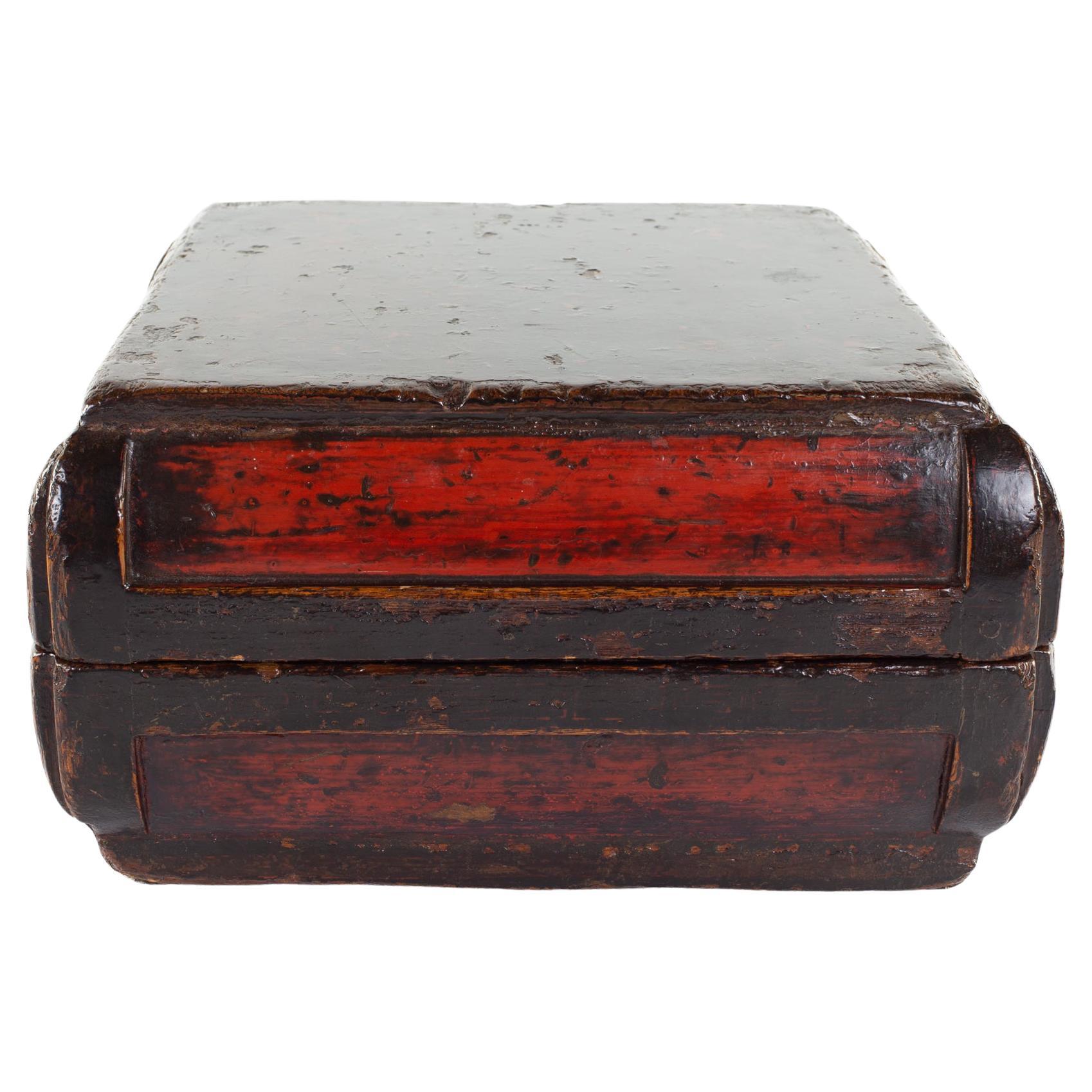 Antiqued Red Lacquer Trinket Box For Sale