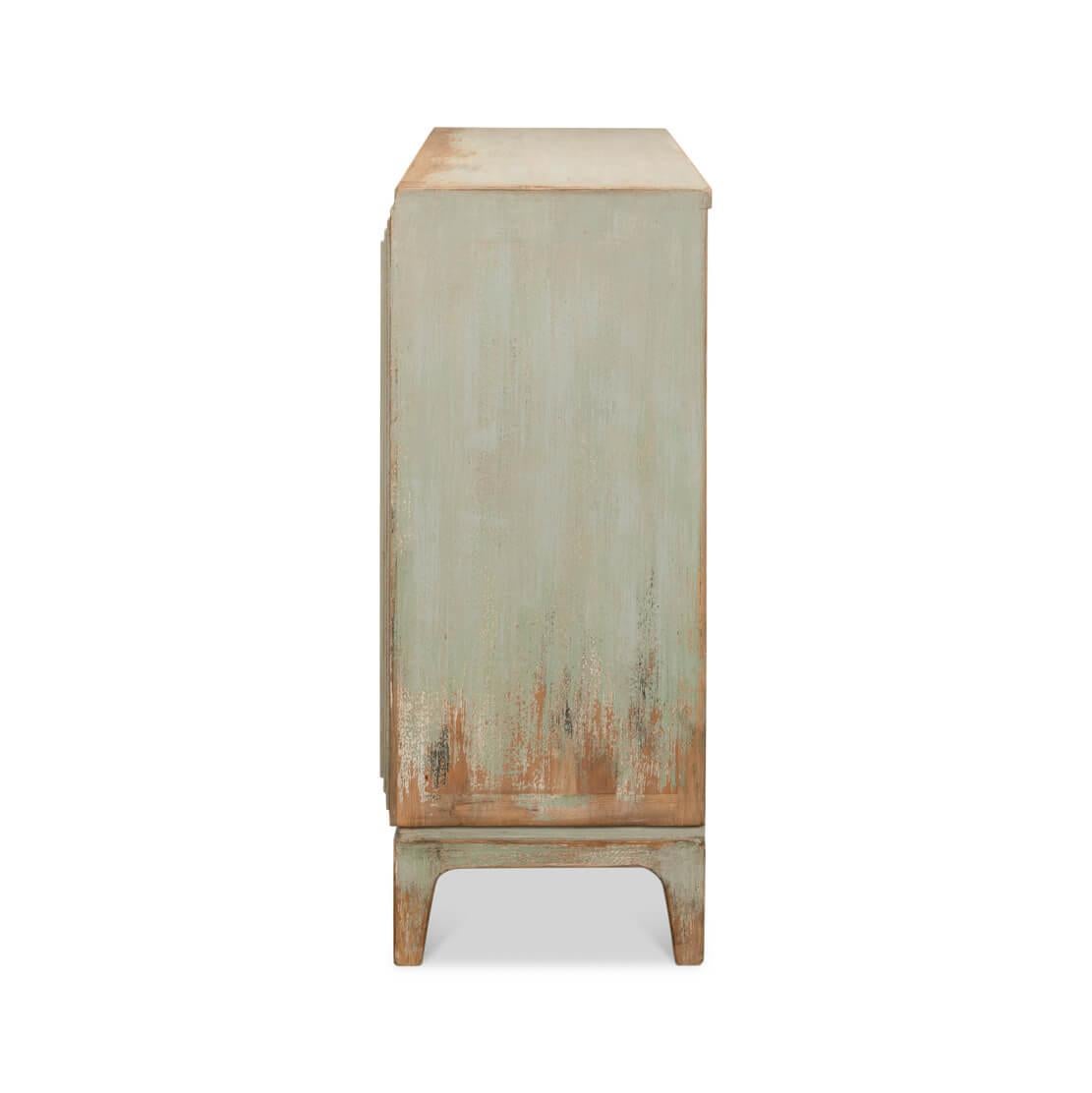 Contemporary Antiqued Sage Accent Cabinet For Sale