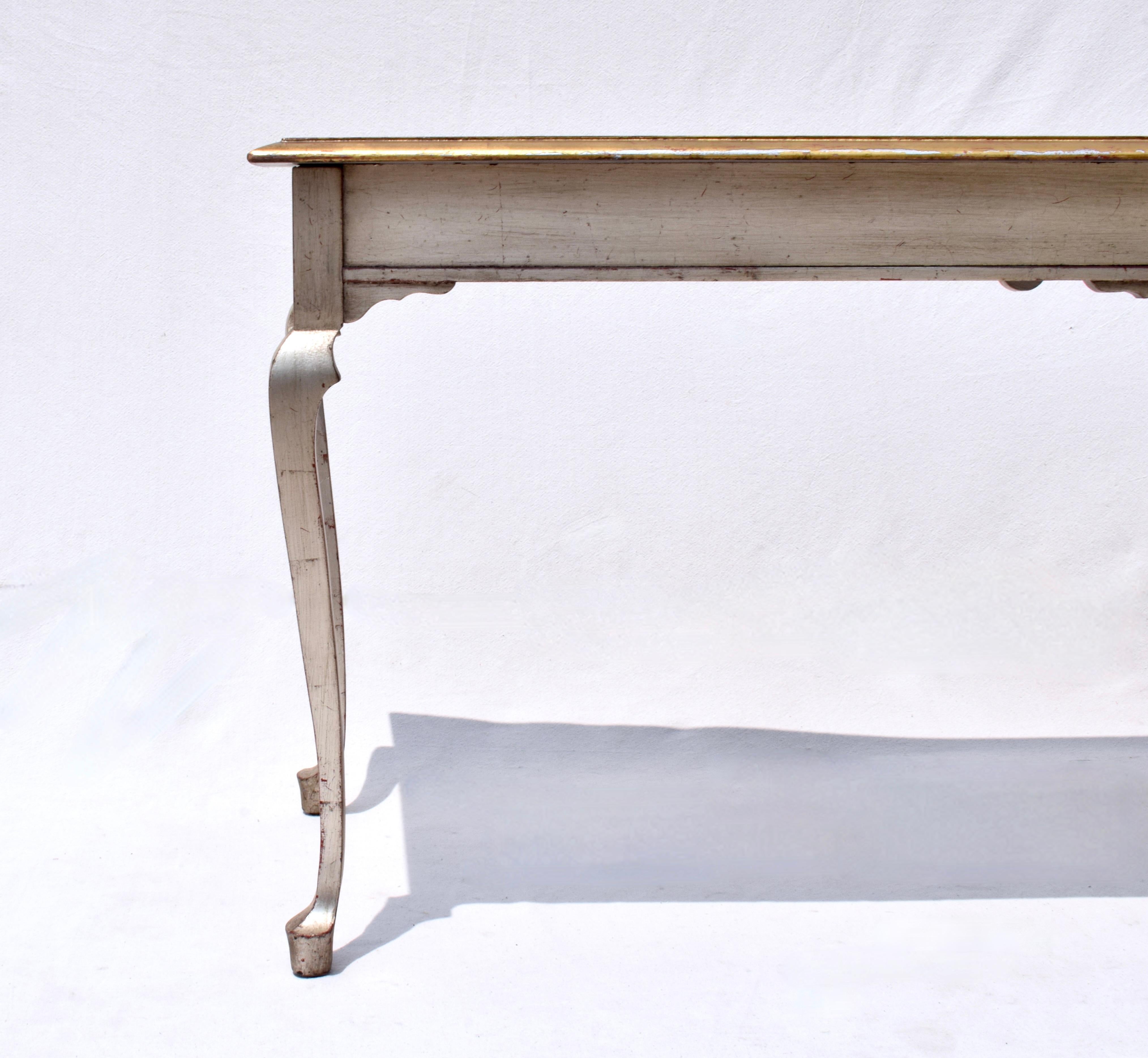 20th Century Antiqued Silver Gold Gilt Leaf Vintage Console Table For Sale