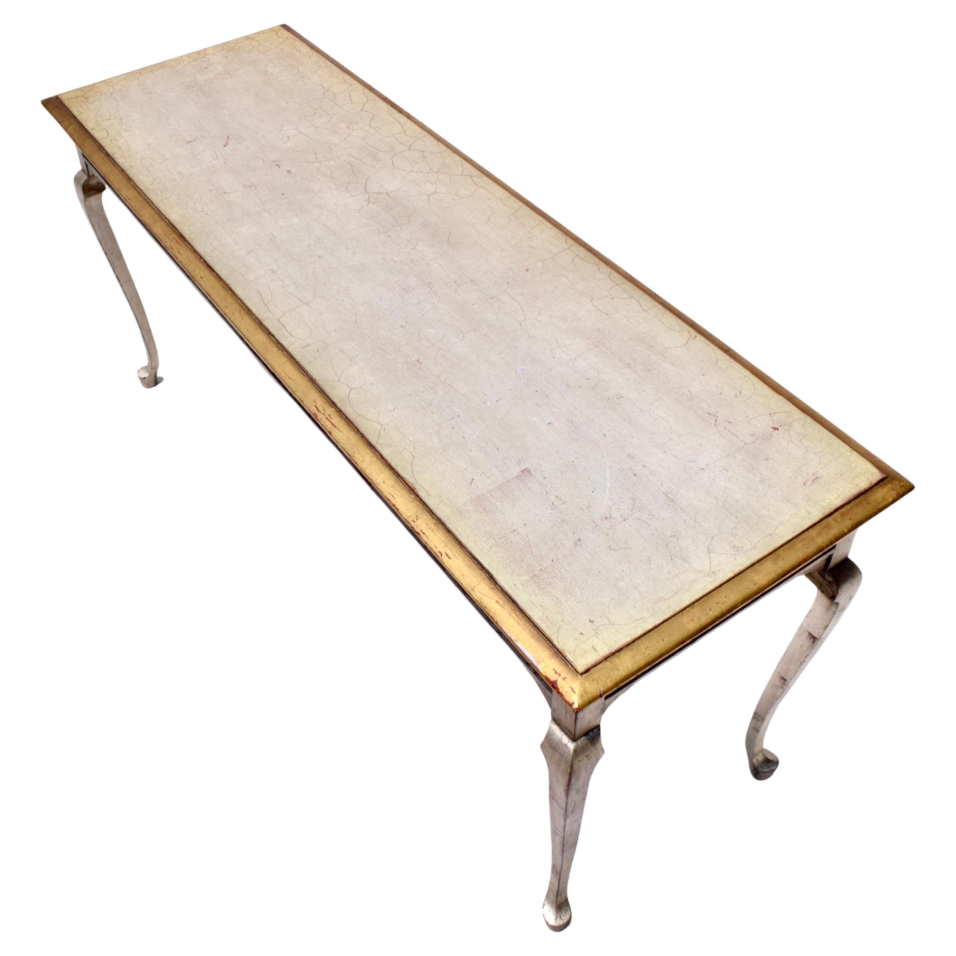 Antiqued Silver Gold Gilt Leaf Vintage Console Table For Sale