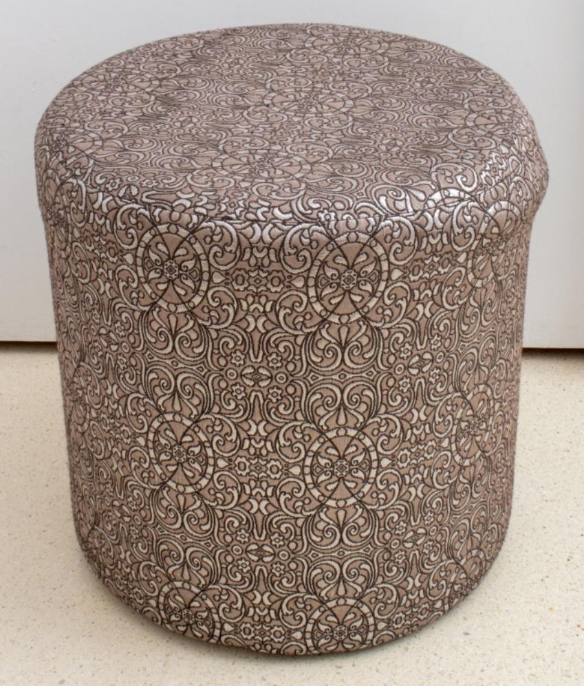 Modern Antiqued Silver Lame Brocade Pouf For Sale