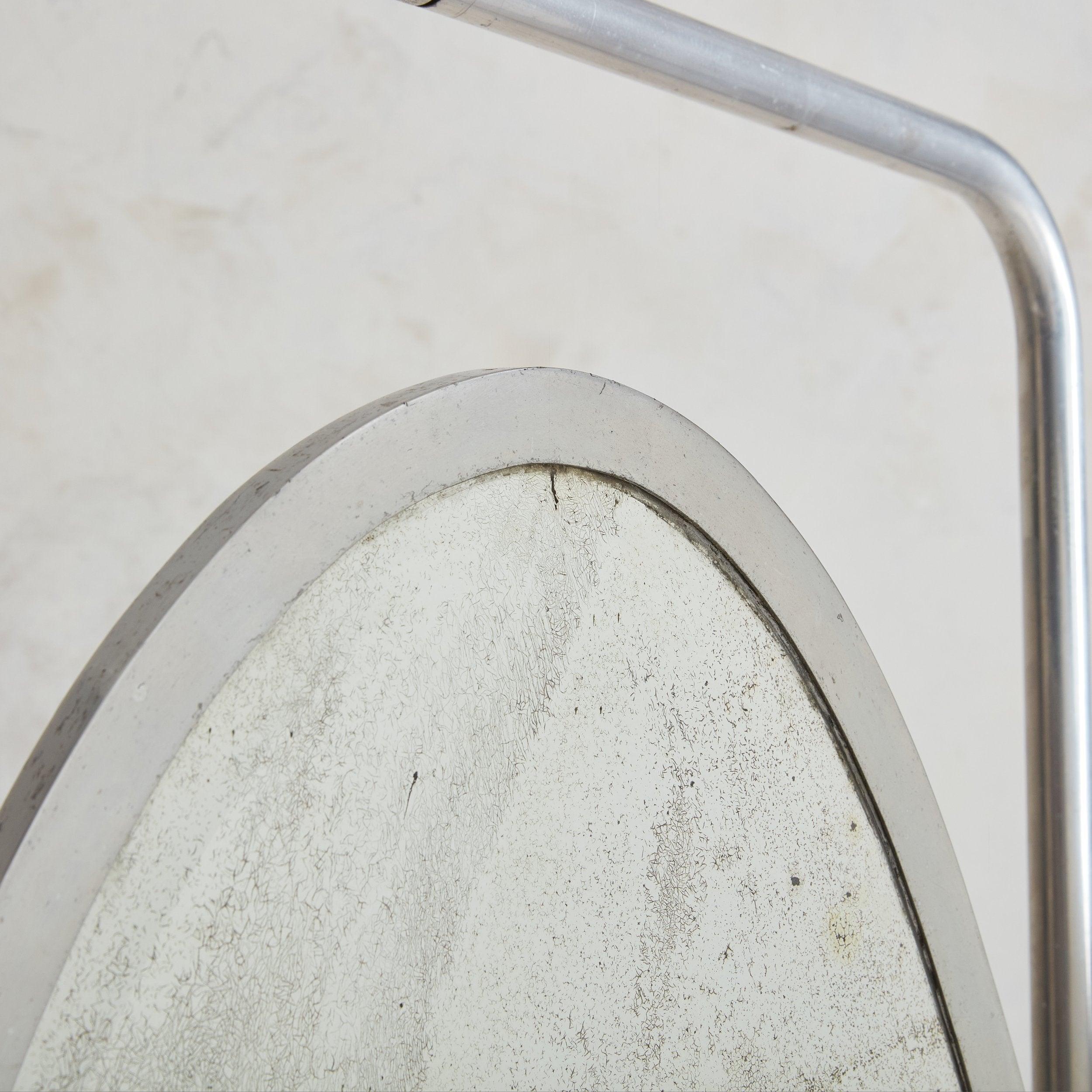 French Antiqued Silver Mercury Glass Freestanding Floor Mirror, France 1930s