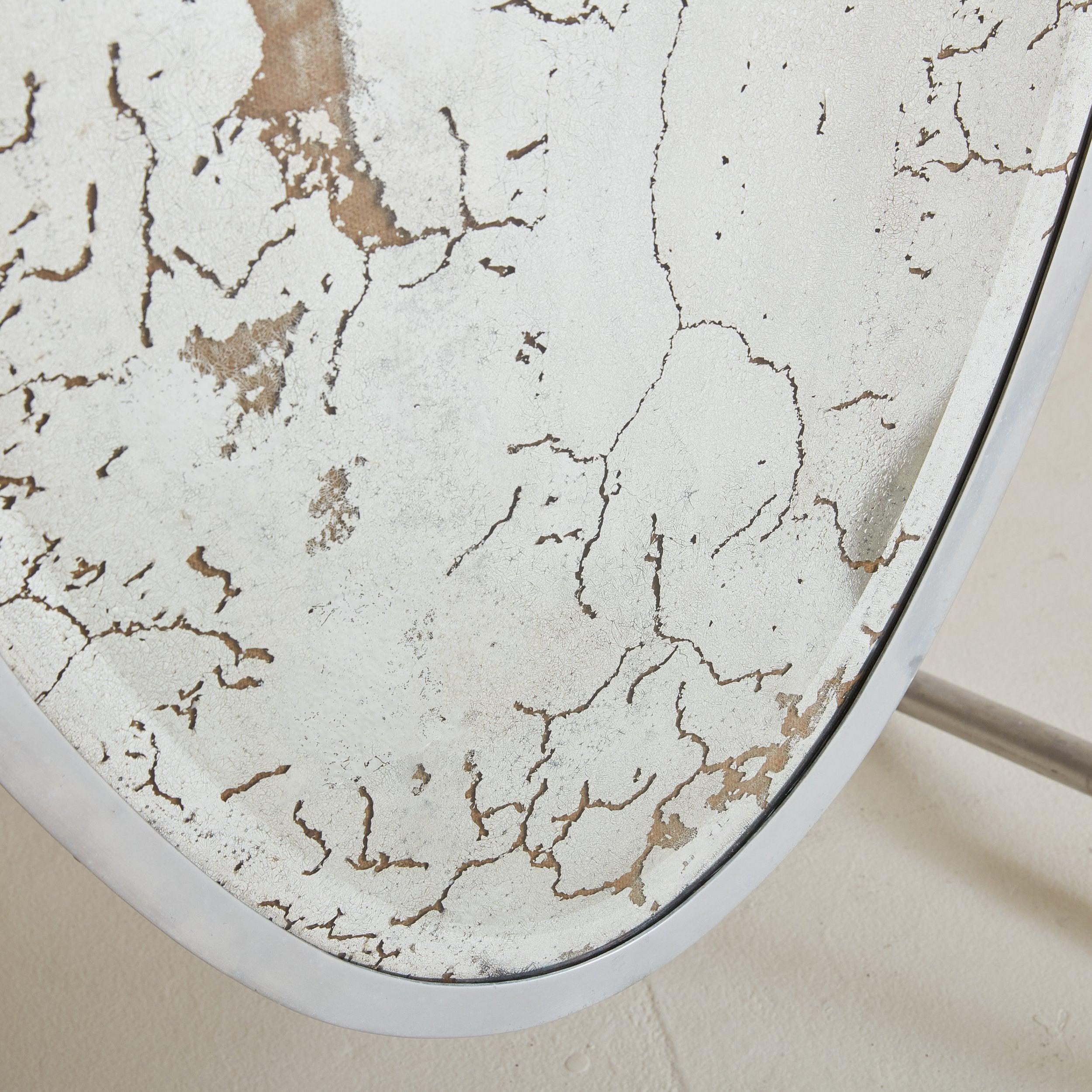 Antiqued Silver Mercury Glass Freestanding Floor Mirror, France 1930s In Good Condition In Chicago, IL