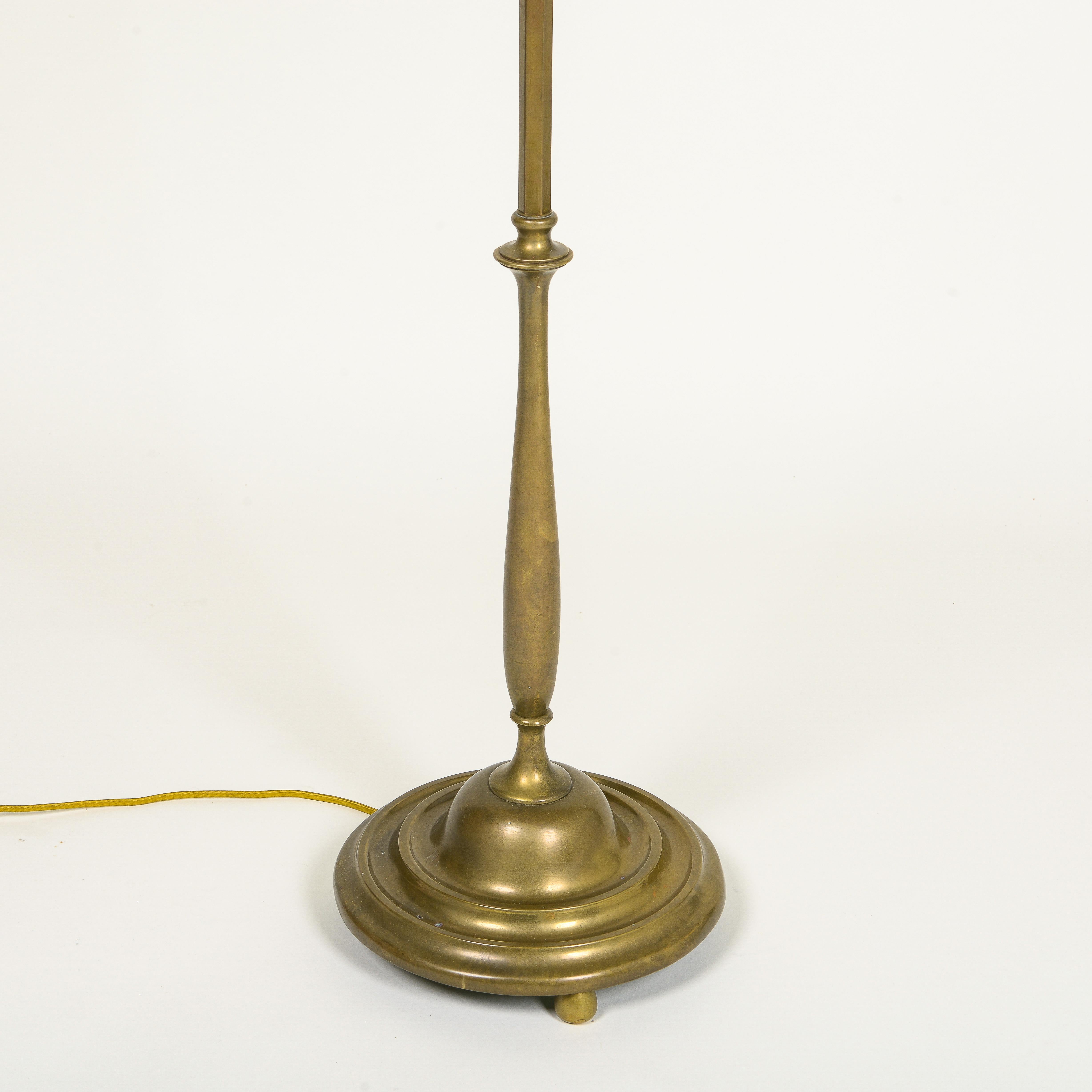 Antiqued Solid Brass Floor Lamp In Good Condition In New York, NY