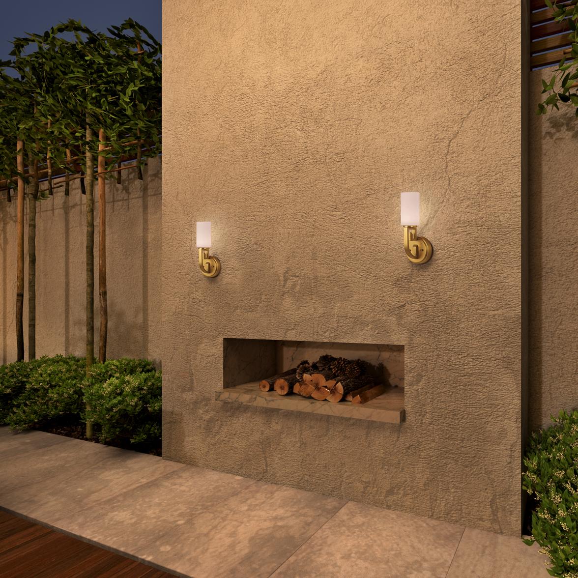 Chinese Antiqued Solid Brass Palatsi Outdoor Wall Sconce by Elisterno For Sale