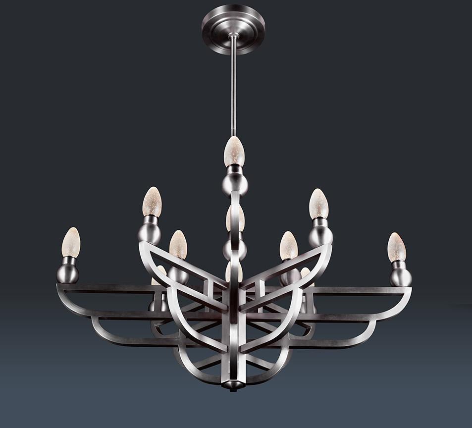 Art Deco Antiqued Stainless Steel Adelphi Outdoor Chandelier by Elisterno For Sale