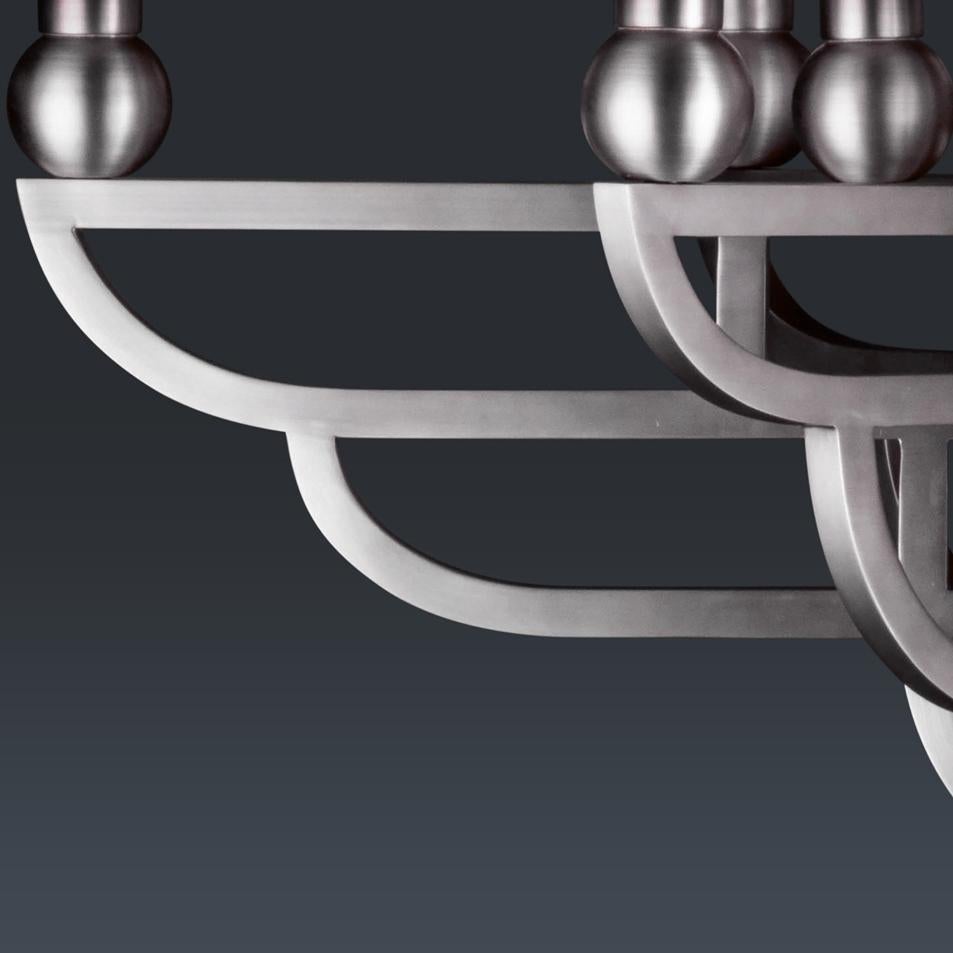 Chinese Antiqued Stainless Steel Adelphi Outdoor Chandelier by Elisterno For Sale