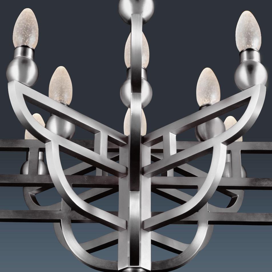 Lacquered Antiqued Stainless Steel Adelphi Outdoor Chandelier by Elisterno For Sale